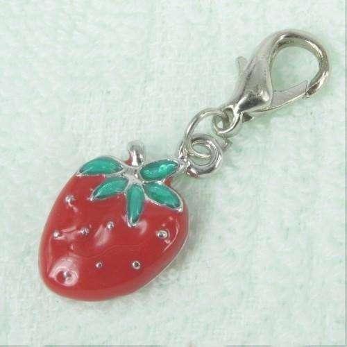 Silver Plated, Enamel Strawberry Clip-on Charms