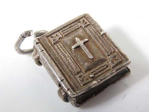 Vintage Sterling Silver Charm/Pendant - Bible (Opens)