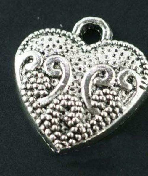 Tibet Silver Heart Charm-  15 x 17mm