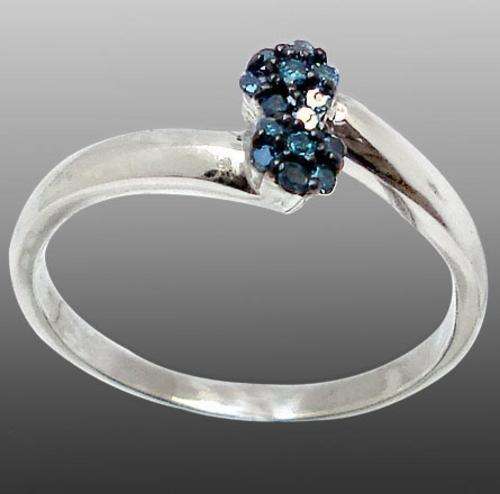 Elegant Natural Blue Diamond & Solid 925 Sterling Silver Ring   (8.5)