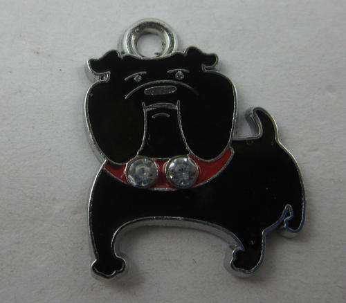 Silver plated, Enamel & Rhinestone Buldog Charms  - 25 x 20mm