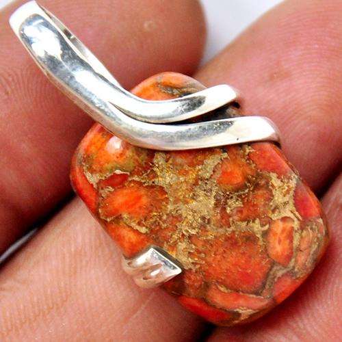 Beautiful Copper Orange Arizona Turqoise and solid 925 Sterling Silver Pendant