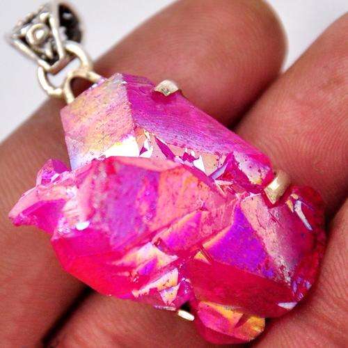 Exquisite Pink Sunshine Druzy and solid 925 Sterling Silver Pendant