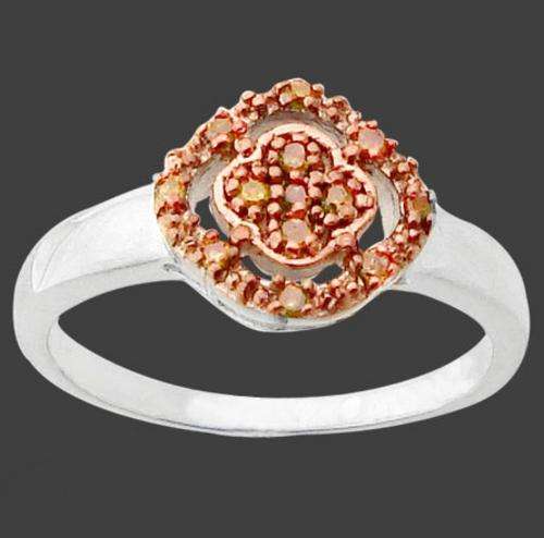 Unusual 0.19ct Champagne Natural Diamond & 925 Solid Sterling Silver Ring Sz 8(Valuation Cert Incl)