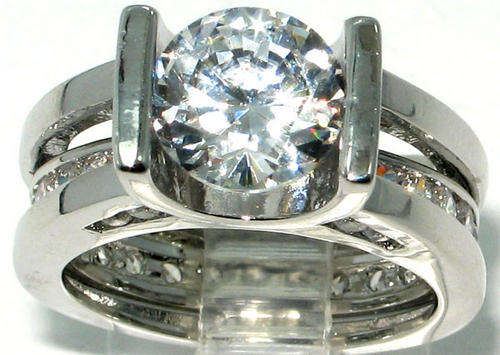 Stylish Genuine White Topaz & Solid 925 Sterling Silver Ring Set Size 7