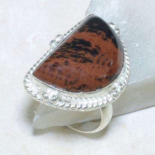 Handcrafted Mahogany Obsidian Ring - Stamped 925 - Size 6.5