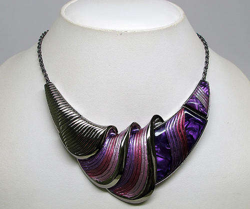 Stunning Crescent Moon-Shape Silver-tone, Enamel Necklace and Earring Set(Clip on)