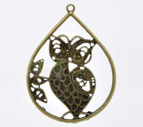 Bronze Teardrop Owl Charm/Pendant - 49 x 37mm
