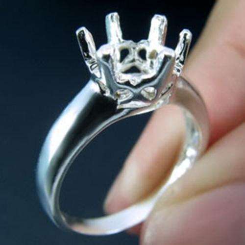 Solid 925 Sterling Silver Ring Setting - 8mm Round Stone - Size 7