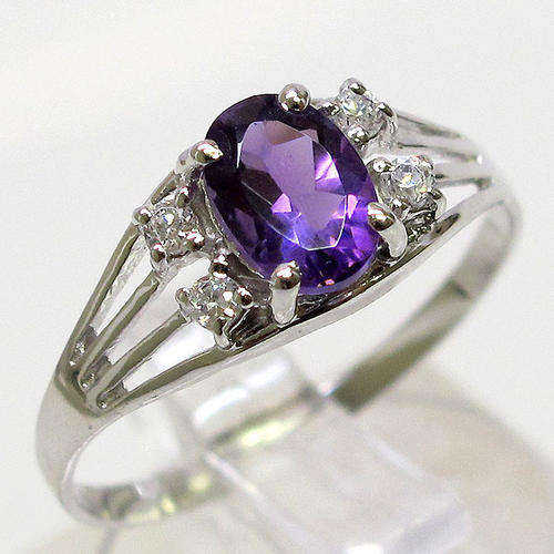 1ct Natural Amethyst & 925 Solid Sterling Silver Ring Sz 5.5
