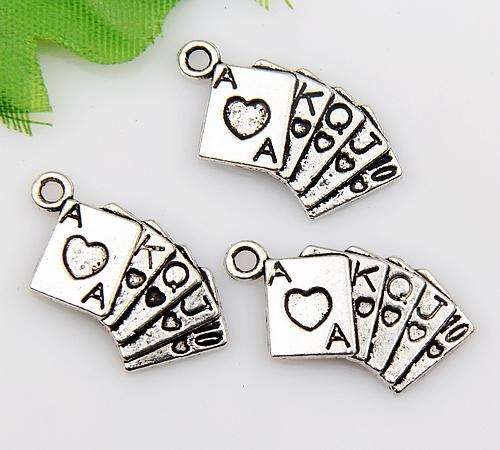 Tibet Silver Playing Cards charms - 23 x 12 mm