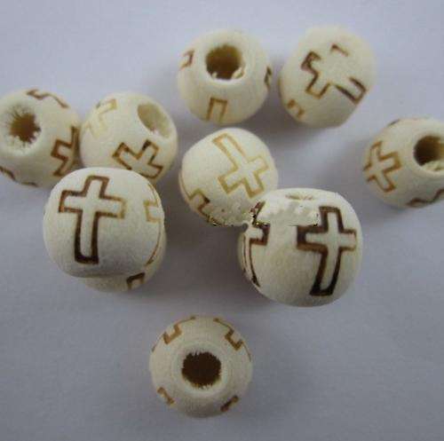 Wooden beads with Cross - 10mm