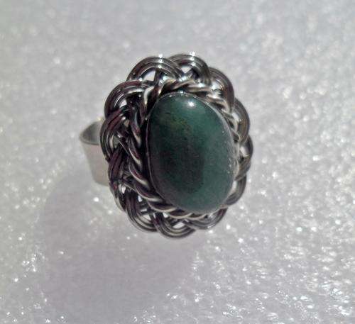 Handcrafted Green Agate & Alpaca Silver Ring - Adjustable Size