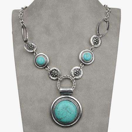 Handcrafted Natural Turqoise & Tibetan Silver Necklace - Adjustable Size