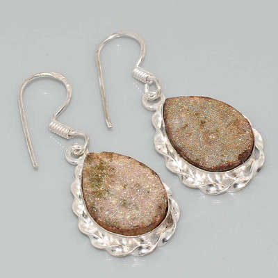 Agate Druzy & 925 Sterling Silver Earrings