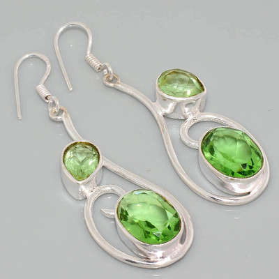 Green Garnet & Solid 925 Sterling Silver Earrings