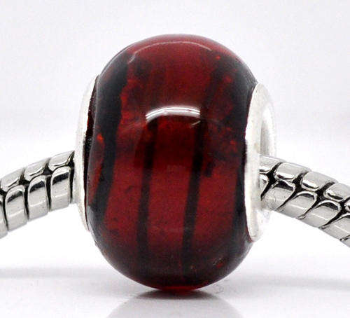 Red Glass Foil European Beads