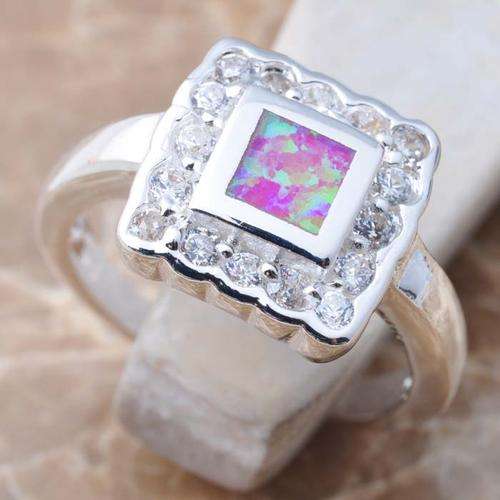 Pink Fire Opal & Zircon, 925 Stamped EP Ring - Size 6.75