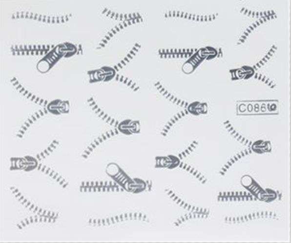 Nail Art - Water Transfer Stickers - Silver Zipper