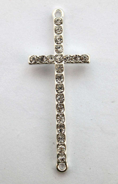 Silver Alloy and Clear Rhinstone Infinity Pendant / Connector - 33mm