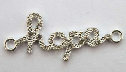 Silver Alloy and Clear Rhinstone Hope Pendant / Connector - 40 x 14mm