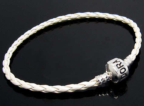 ###Gorgeous### 925 Silver white leather Pandora bracelet (Various sizes)