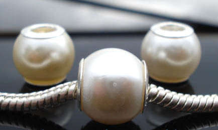 5 x Acrylic Pearl Beads With 925 SS cores - Fits Pan & Euro Bracelets