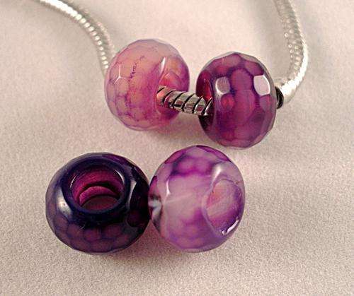 10 x Faceted Agate Euro Beads - Shades of Purple- Fits Pan & Euro Bracelets