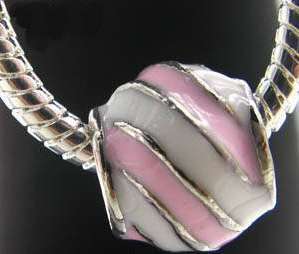 Silver Plated, Pink and White Enamel Beads - Fits Pan and Euro Bracelets