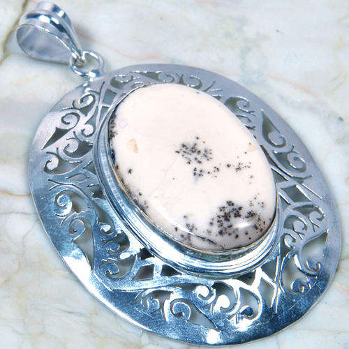 Awesome Large Dendrite Opal & 925 Solid Sterling Silver Pendant + Pendant chain( Alpaca Silver)
