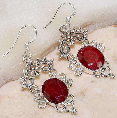Elegant Red Ruby & Solid .925 Sterling Silver Earrings