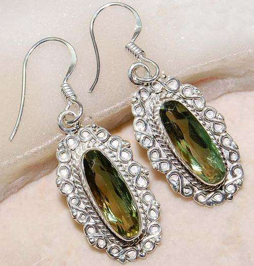 Tourmaline Quartz (Shades of Green & Yellow) & Solid .925 SS Earrings
