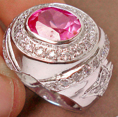 Amazing 11ctw Kunzite, White Topaz & Solid 925 Sterling Silver Ring   (6.5) (M1/2)