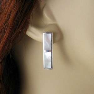 BEAUTIFUL .925 STERLING SILVER, MOTHER OF PEARL RECT POST EARRINGS