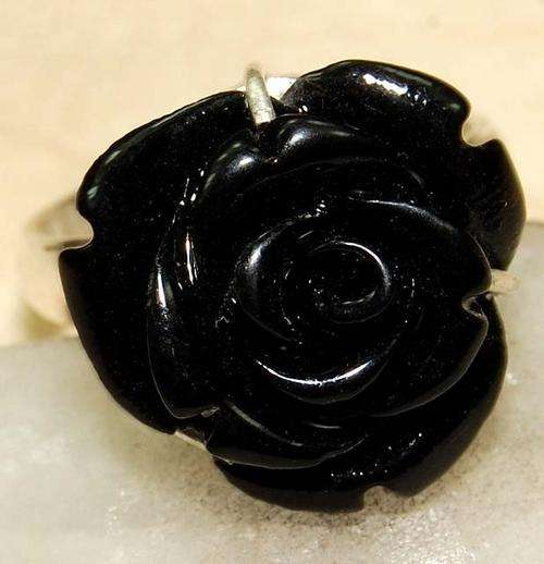 Black Onyx Avatar Flower & solid .925 Sterling Silver Ring (8) (P1/2)