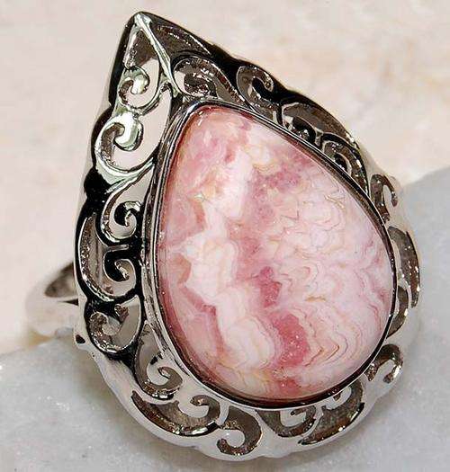Stunning Rhodochrosite & Solid 925 Sterling Silver Ring - Size (7) (N1/2)