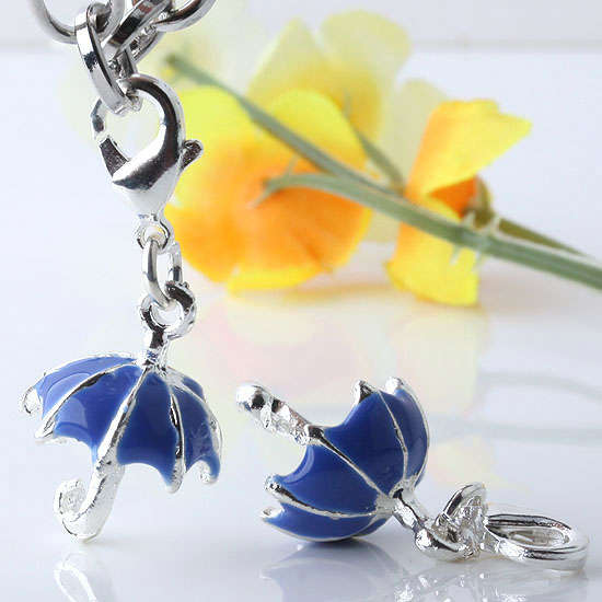Silver Plated & Enamel Umbrella Clip-on Charms