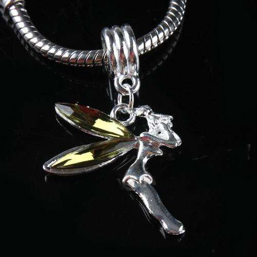 Silver Plated, Green Oil Resin, Fairy Dangle Charm - 40 x 24mm - Fits Pan & Euro Bracelets