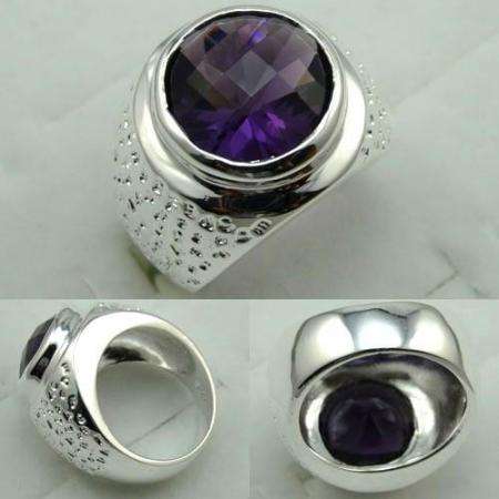 Cr. Amethyst & 925 Stamped Silver  Ring -   Size 7