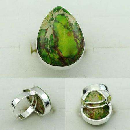 Natural Green Coral Jasper & 925 Stamped Silver Ring - Size 8