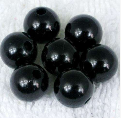 50pcs Round Acrylic Pearl Beads - 10mm Black