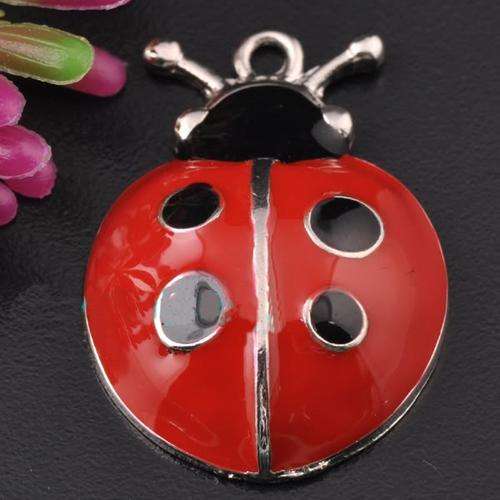 Silver Plated Enamel Beatle Charm - Red - 30.5 x 21mm