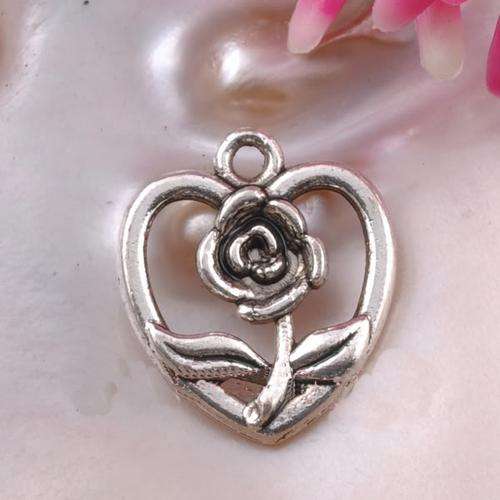 Tibet Silver Charm - Rose Heart - 16 x 18mm