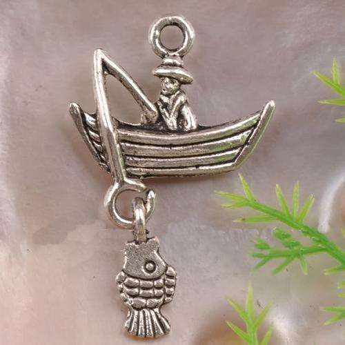 Tibet Silver Charm - Fishing Boat - 29 x 18mm
