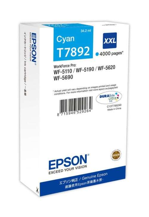 Genuine Epson T7892 XXL Cyan Ink Cartridge (Box Slightly Damaged)