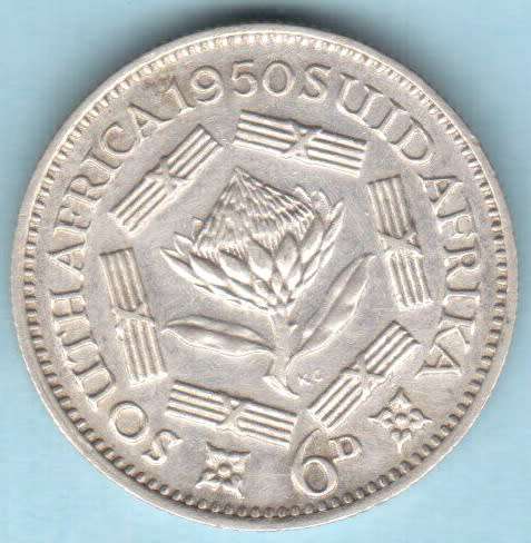 1950 SAU sixpense * silver