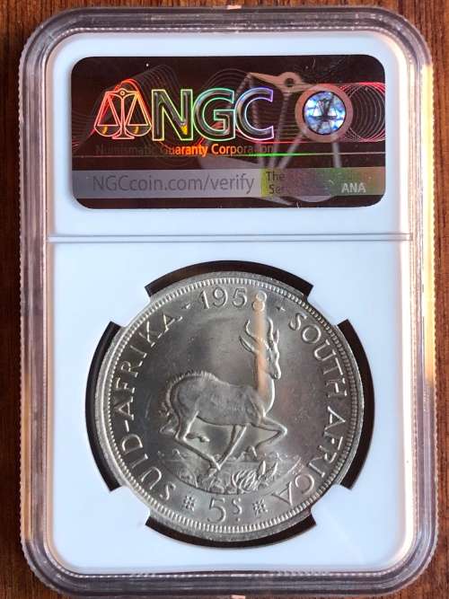 1958 SAU silver crown (5 shillings) * NGC MS62 * price reduced
