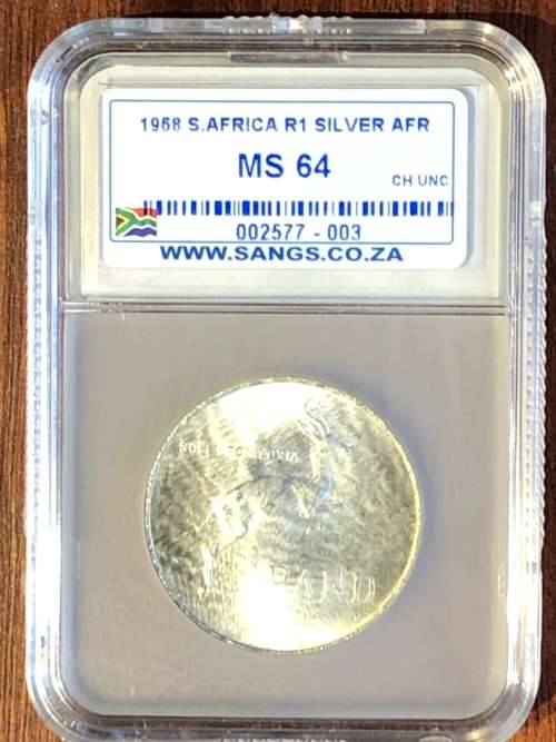 1968 RSA R1 (1 rand) * Afrikaans * SANGS * MS64 * silver