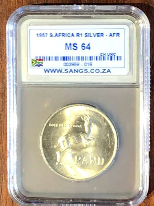 1967 RSA R1 (1 rand) * Afrikaans * SANGS * MS64 * silver