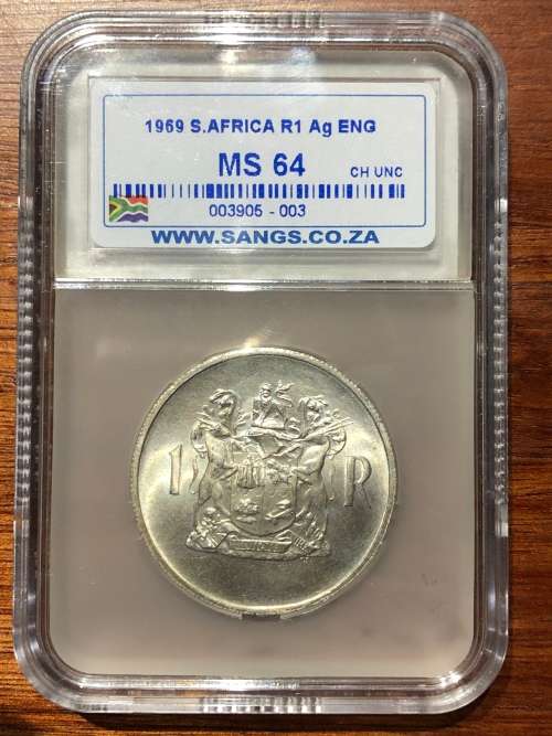 1969 RSA R1 (1 rand) * English * SANGS MS64 * silver